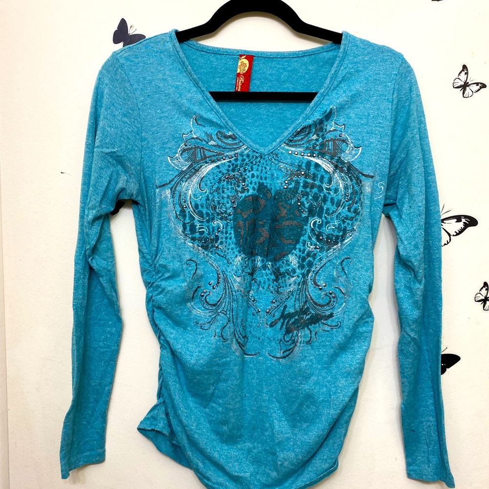 Apple Bottom teal heathered long sleeve v neck.